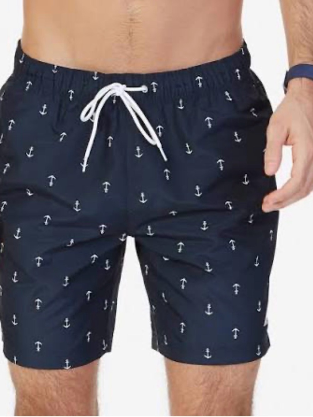 Men's Navy Anchor Print Swim Trunks Worn once